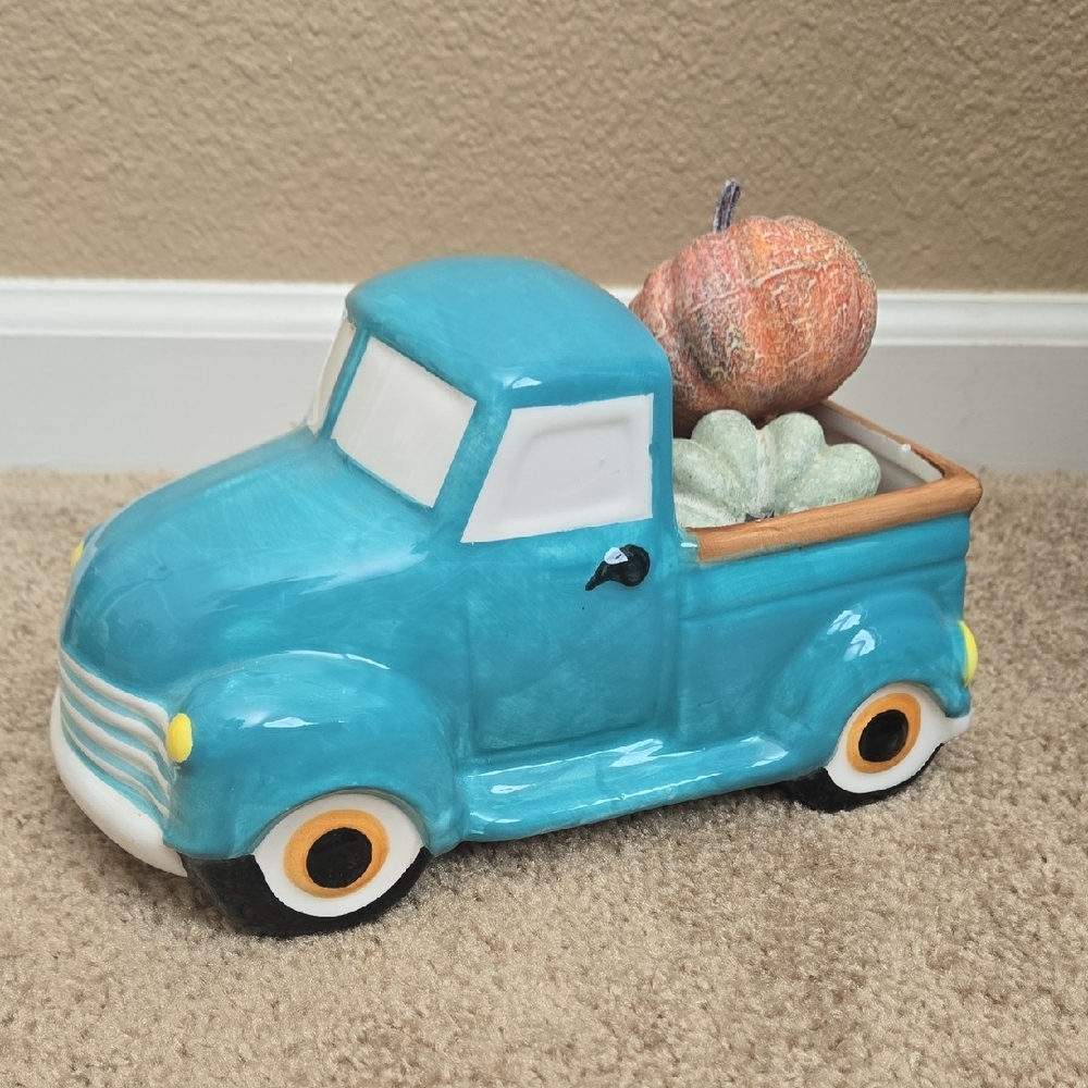 Ceramic Blue Truck with Pumpkins
